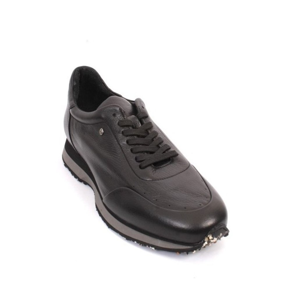 Roberto Serpentini 3924 Black Leather lace-Up Sneakers Shoes